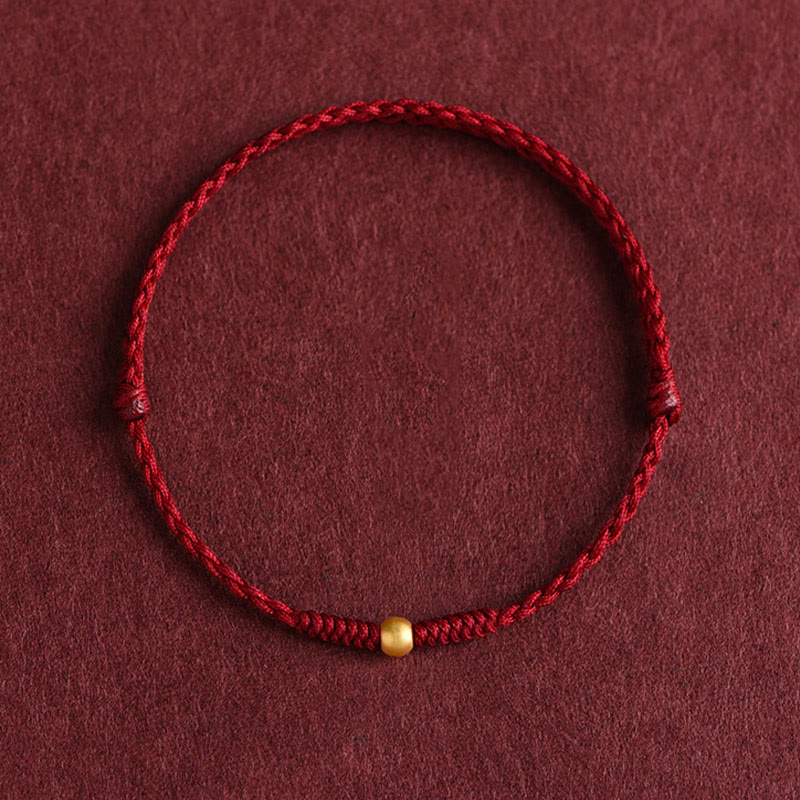 Buddha Stones999ゴールド ミニビーズデザイン ハンドメイド 強度 編み込みロープ ブレスレット アンクレット - アンクレット（周囲18～30cm） - 濃い赤色 - image 0