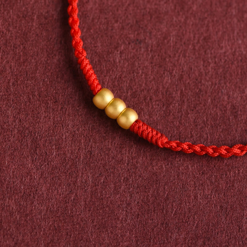Buddha Stones999ゴールド ミニ 3ビーズデザイン ハンドメイド 幸運ロープブレスレット アンクレット - image 1