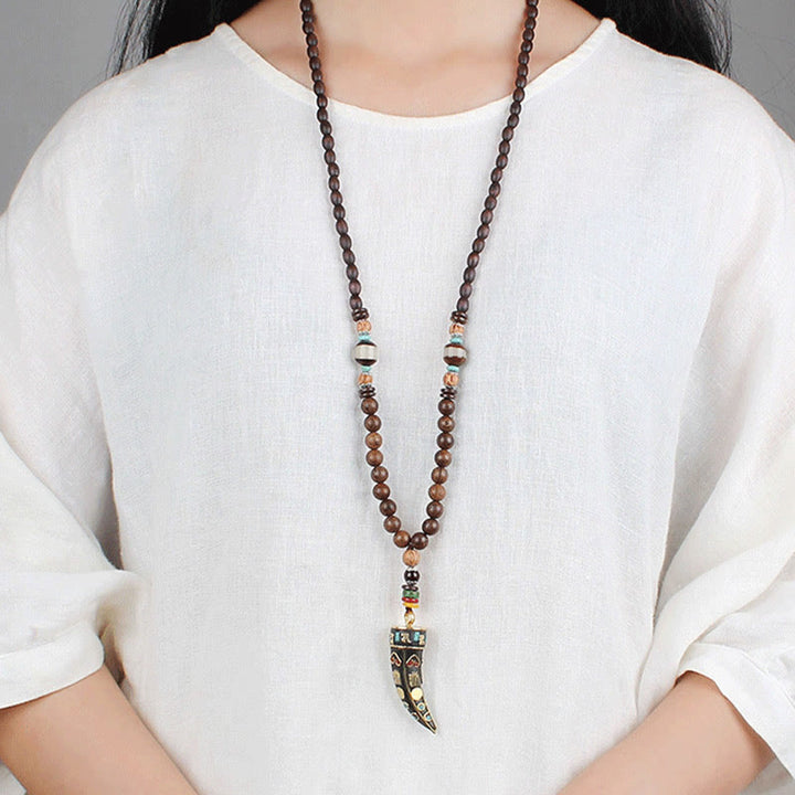 Buddha Stonesチベット ウェンジウッドオーム・マニ・パドメ・フムOM シンボル マントラ 角模様 守護ネックレス ペンダント - image 5