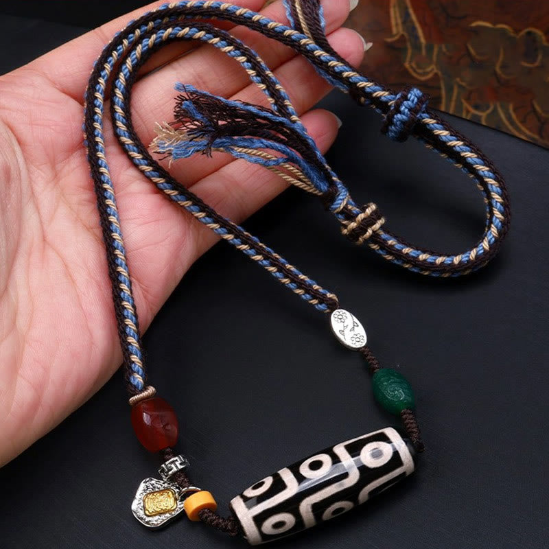 Buddha Stonesチベット九眼天珠守護編組ロープネックレスペンダント - 九眼珠(富♥力) - image 0