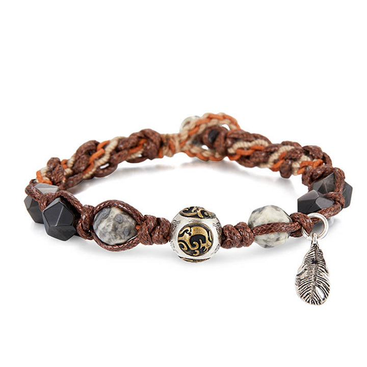 Buddha Stonesレトロ 925 スターリングシルバー シルバーシーン オブシディアン トランスポートロープ ハンドメイド編み込みブレスレット - image 8