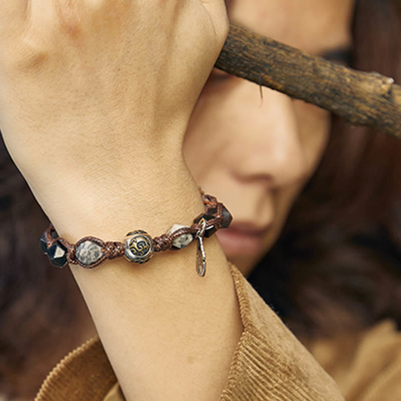 Buddha Stonesレトロ 925 スターリングシルバー シルバーシーン オブシディアン トランスポートロープ ハンドメイド編み込みブレスレット - image 13