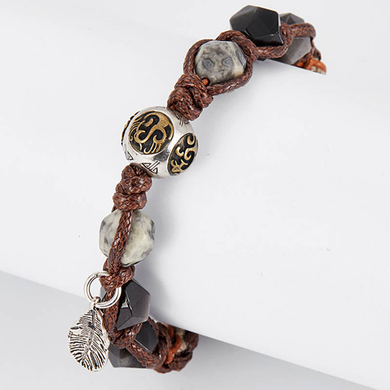Buddha Stonesレトロ 925 スターリングシルバー シルバーシーン オブシディアン トランスポートロープ ハンドメイド編み込みブレスレット - image 9