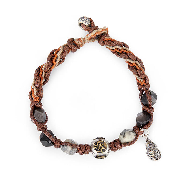 Buddha Stonesレトロ 925 スターリングシルバー シルバーシーン オブシディアン トランスポートロープ ハンドメイド編み込みブレスレット - image 2