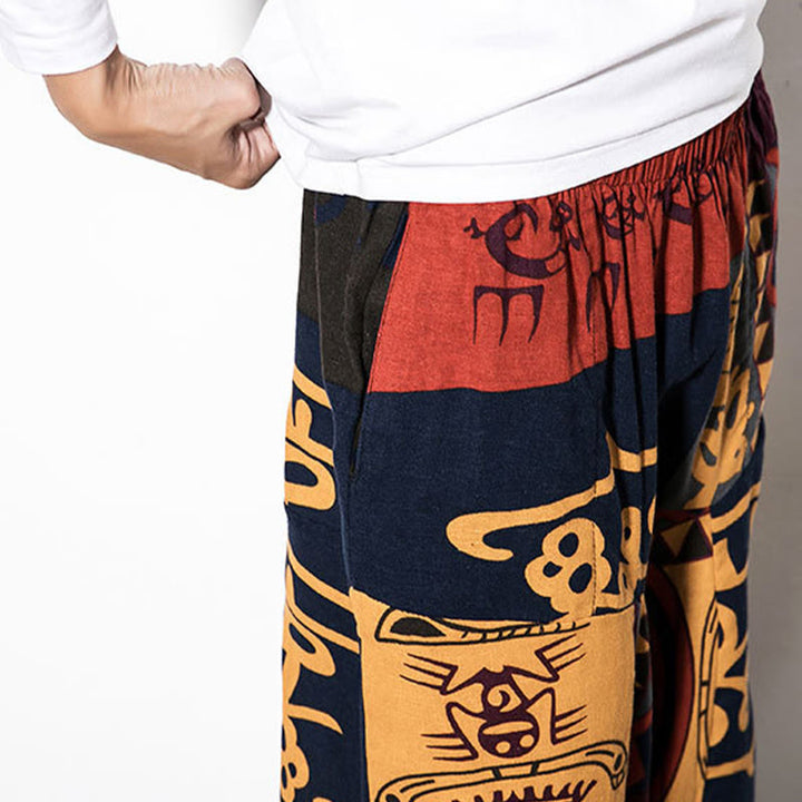 Buddha Stonesレッドブラウン グラフィティ バードプリント メンズ ハーレムパンツ ポケット付き - image 8