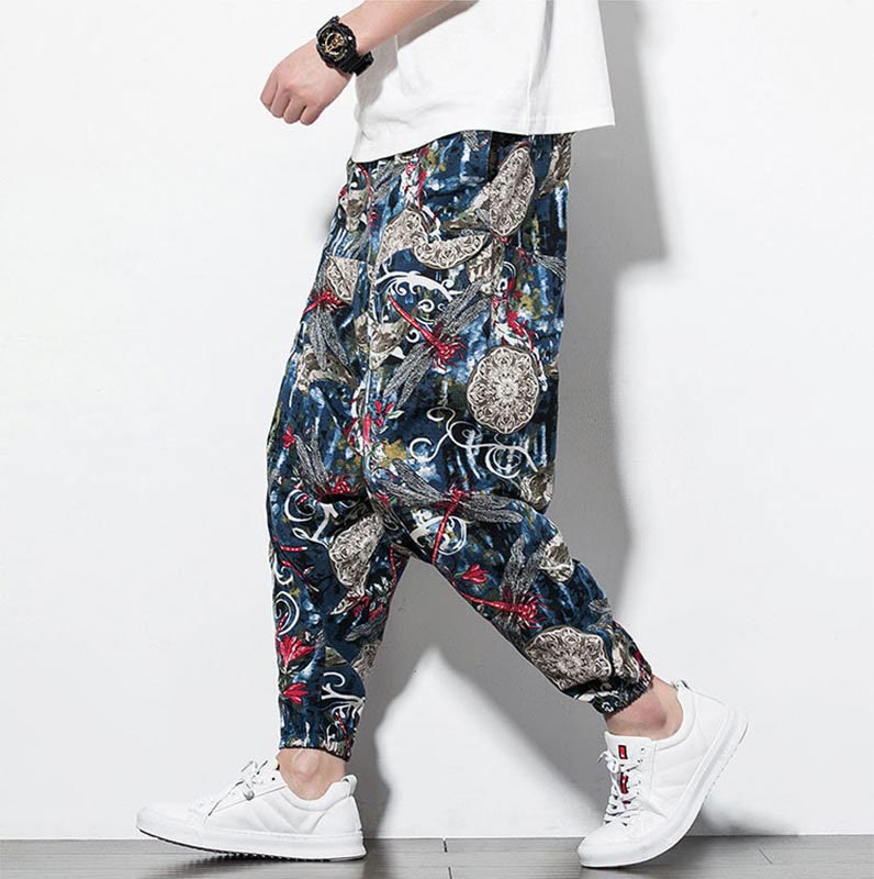 Buddha Stones赤トンボ タンポポ プリント コットン メンズ ハーレムパンツ ポケット付き - スレートグレー - US/UK/AU46、 EU56 (5XL) - image 0