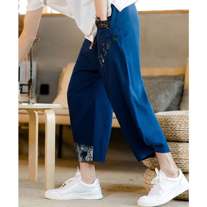 Buddha Stonesパッチワークデザイン ドローストリング コットン メンズ クロップドパンツ ポケット付き - image 12