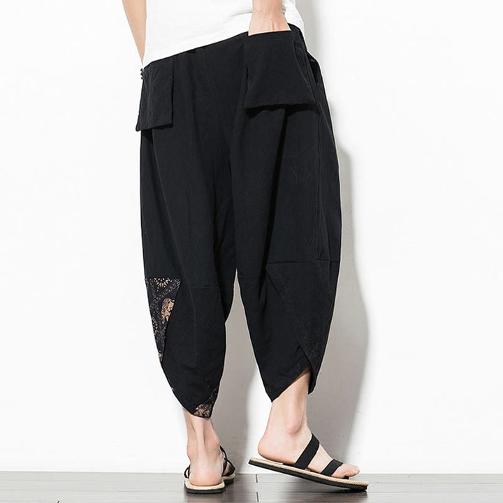 Buddha Stonesブラウン エレファントプリント コットン メンズ クロップド ハーレムパンツ ポケット付き - image 2