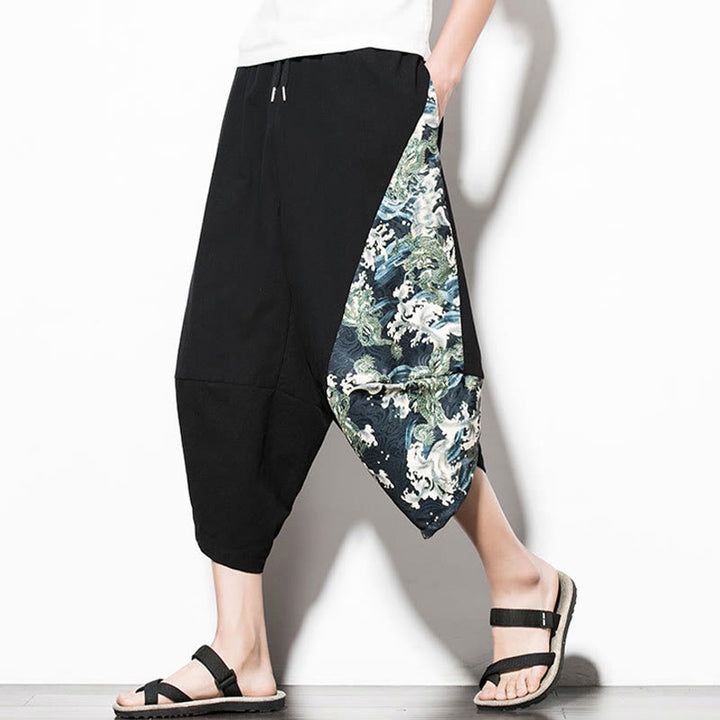 Buddha Stonesグリーンウェーブプリント コットン メンズ クロップド ハーレムパンツ ポケット付き - image 4