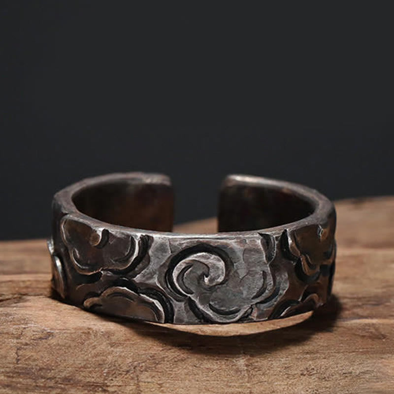 Buddha Stones999 スターリングシルバー 縁起の良い雲 調節可能な保護リング - 内径20.4mm（指囲65mm） - image 0