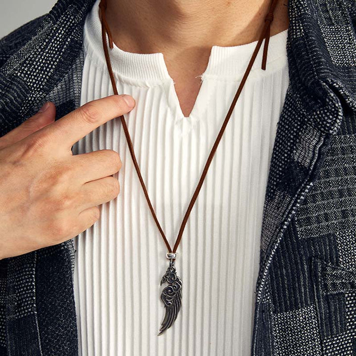 Buddha Stones925スターリングシルバー 縁起の良い雲の翼 コットンロープ 鹿革ロープネックレスペンダント - image 3