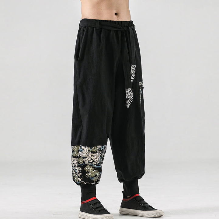 Buddha Stonesオーシャンウェーブ レースアップ コットン メンズ ハーレムパンツ ポケット付き - image 1