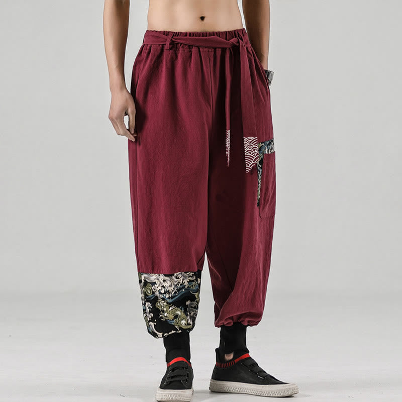 Buddha Stonesオーシャンウェーブ レースアップ コットン メンズ ハーレムパンツ ポケット付き - image 15