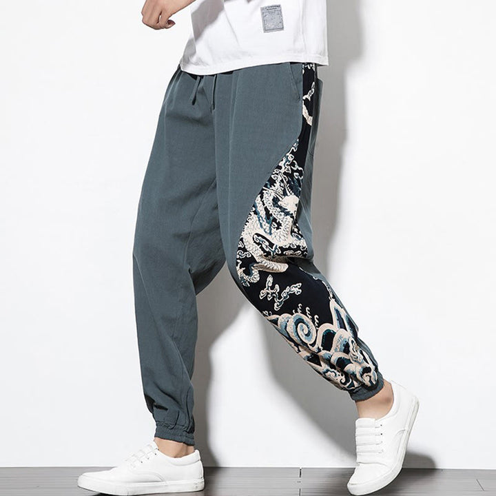 Buddha Stones夏 ドラゴンウェーブ コットン メンズ ポケット付きパンツ - image 6