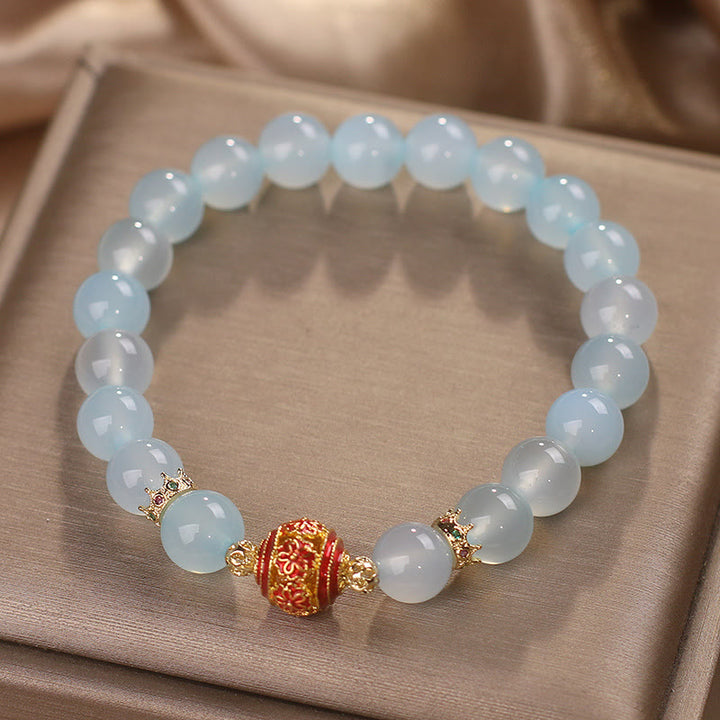 Buddha Stones天然アクアマリンフラワービーズヒーリングブレスレット
