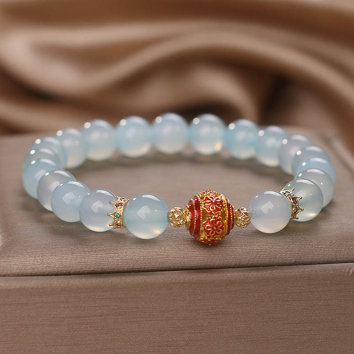 Buddha Stones天然アクアマリンフラワービーズヒーリングブレスレット