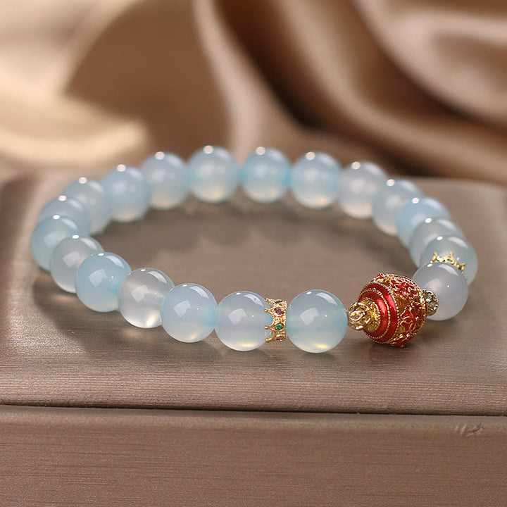 Buddha Stones天然アクアマリンフラワービーズヒーリングブレスレット