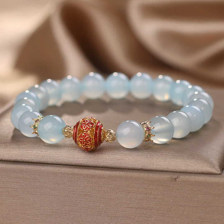 Buddha Stones天然アクアマリンフラワービーズヒーリングブレスレット