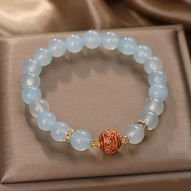Buddha Stones天然アクアマリンフラワービーズヒーリングブレスレット
