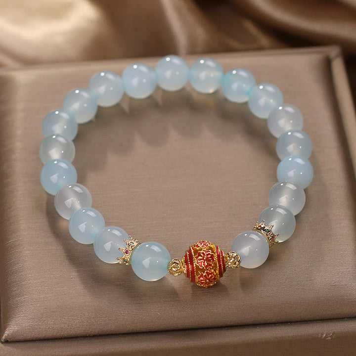 Buddha Stones天然アクアマリンフラワービーズヒーリングブレスレット