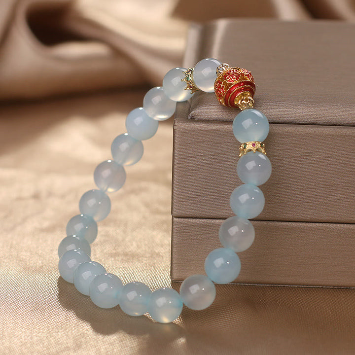 Buddha Stones天然アクアマリンフラワービーズヒーリングブレスレット