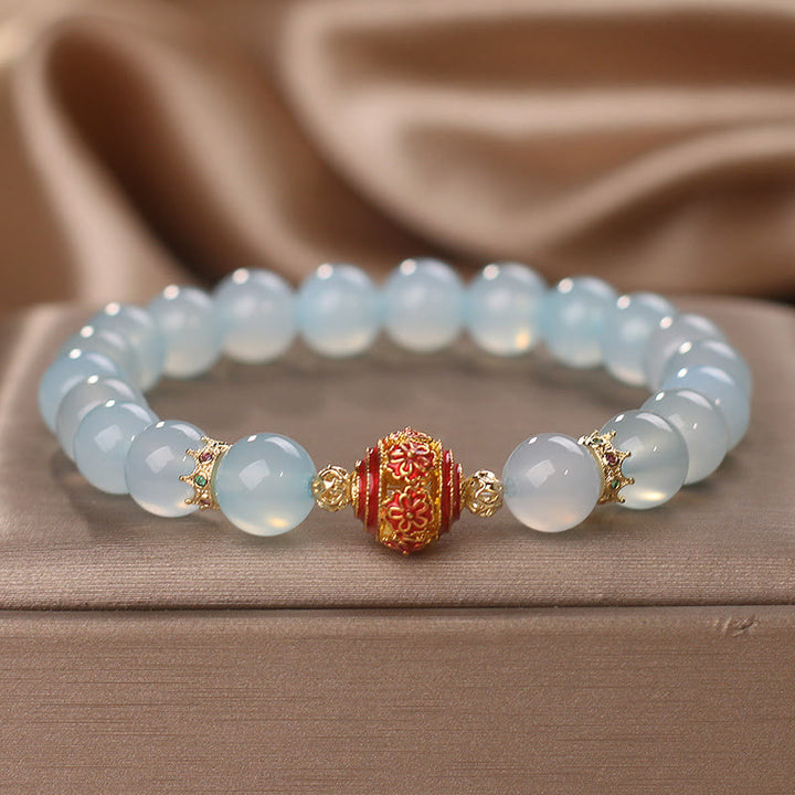 Buddha Stones天然アクアマリンフラワービーズヒーリングブレスレット