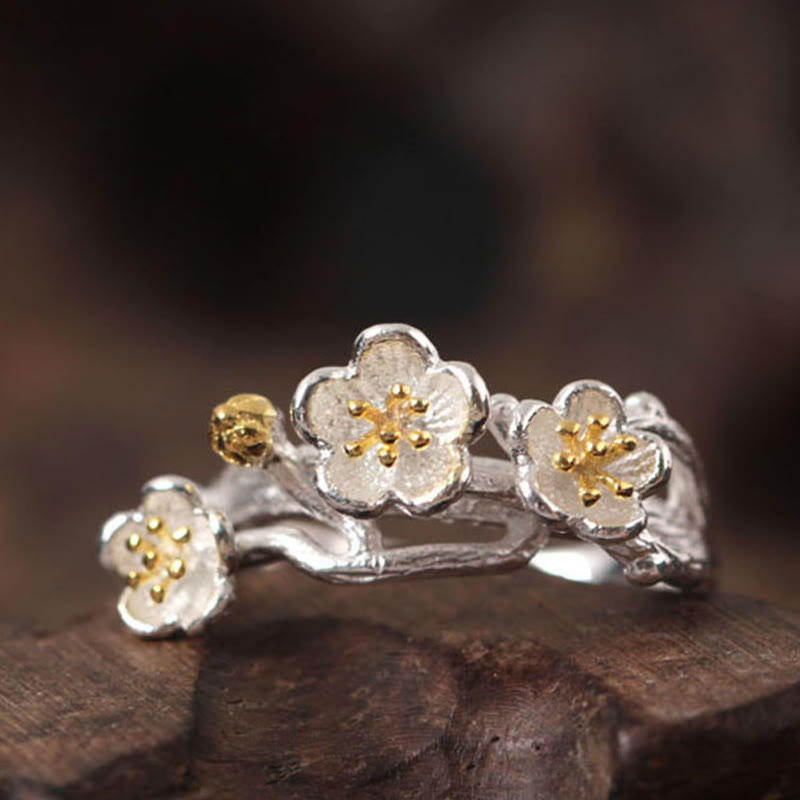 Buddha Stones925スターリングシルバー プラムボッサムカームリング - image 1