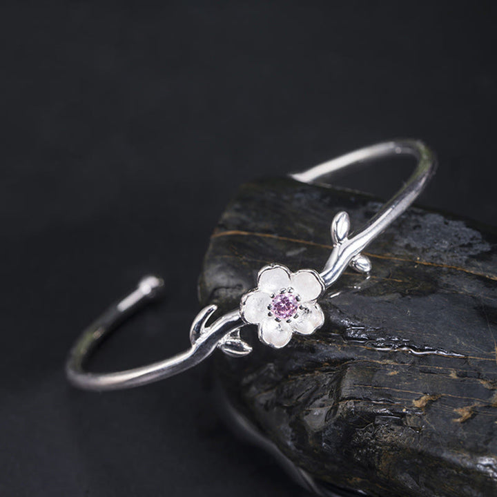 Buddha Stones925スターリングシルバー 桜幸運ブレスレットバングル - 925スターリングシルバー チェリーブロッサム（手首周り：15～19cm） - image 0