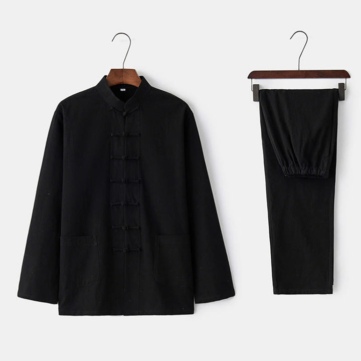 Buddha Stonesカエルボタン 唐草 長袖 シャツ パンツ メンズスーツ - 黒 - US/UK/AU44、 EU54 (4XL) - image 1