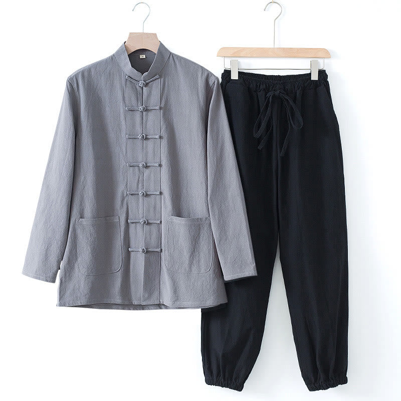 Buddha Stones瞑想カエルボタン唐草長袖シャツパンツメンズスーツ - image 27