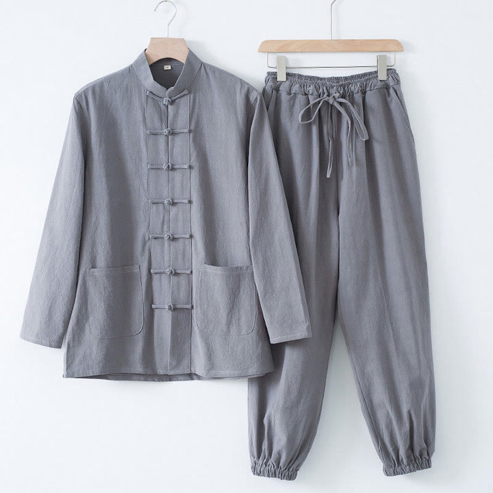 Buddha Stones瞑想カエルボタン唐草長袖シャツパンツメンズスーツ - シルバーシャツ＆シルバーパンツ - US/UK/AU44、 EU54 (4XL) - image 16