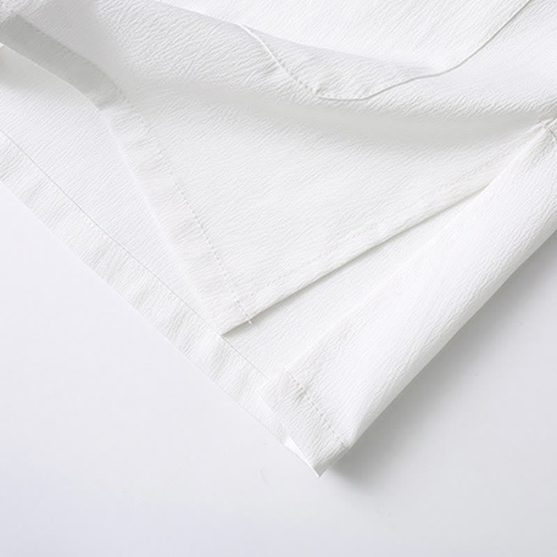 Buddha Stones唐蛙ボタン半袖シャツワイドレッグパンツメンズスーツ - image 11