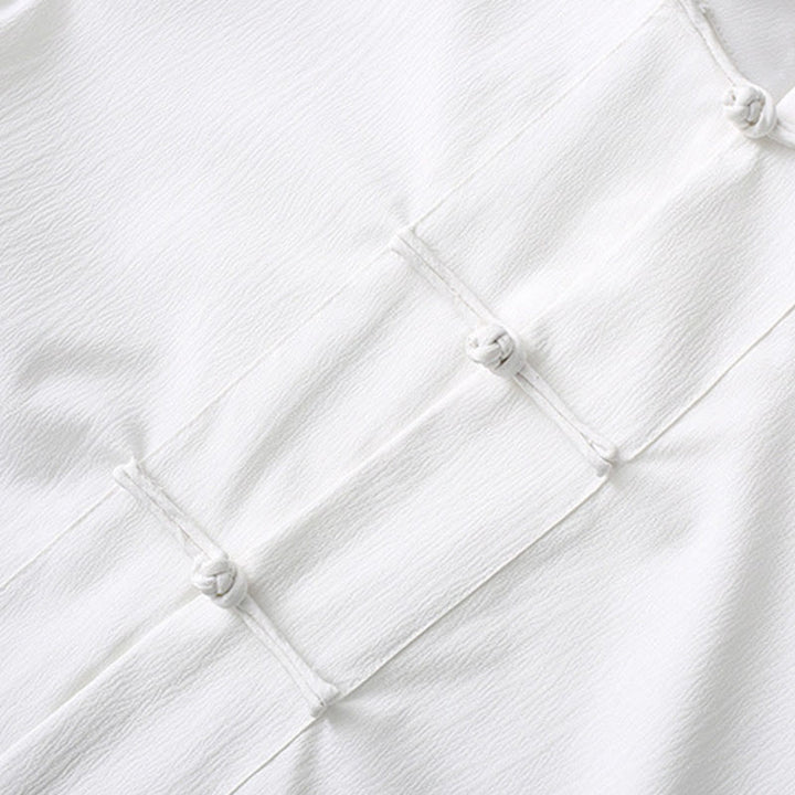 Buddha Stones唐蛙ボタン半袖シャツワイドレッグパンツメンズスーツ - image 9