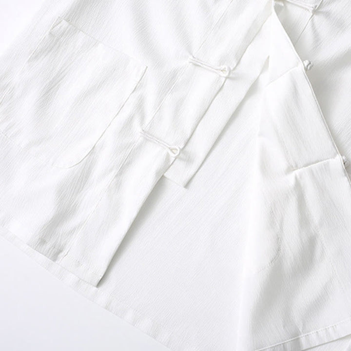 Buddha Stones唐蛙ボタン半袖シャツワイドレッグパンツメンズスーツ - image 12