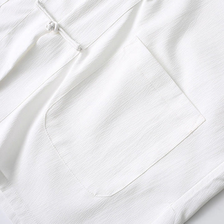 Buddha Stones唐蛙ボタン半袖シャツワイドレッグパンツメンズスーツ - image 10