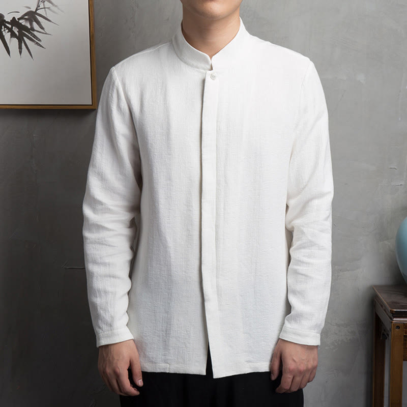 Buddha Stones無地中国唐装コットンリネンジャケットメンズ服 - 白 - US/UK/AU44、 EU54 (4XL) - image 3