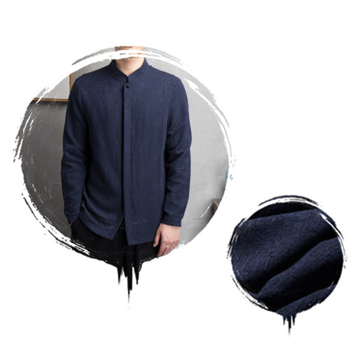 Buddha Stones無地中国唐装コットンリネンジャケットメンズ服 - image 15