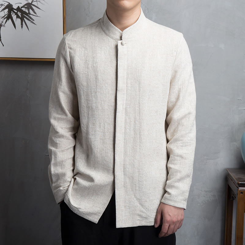 Buddha Stones無地中国唐装コットンリネンジャケットメンズ服 - リネン - US/UK/AU42、EU52（4XL） - image 0