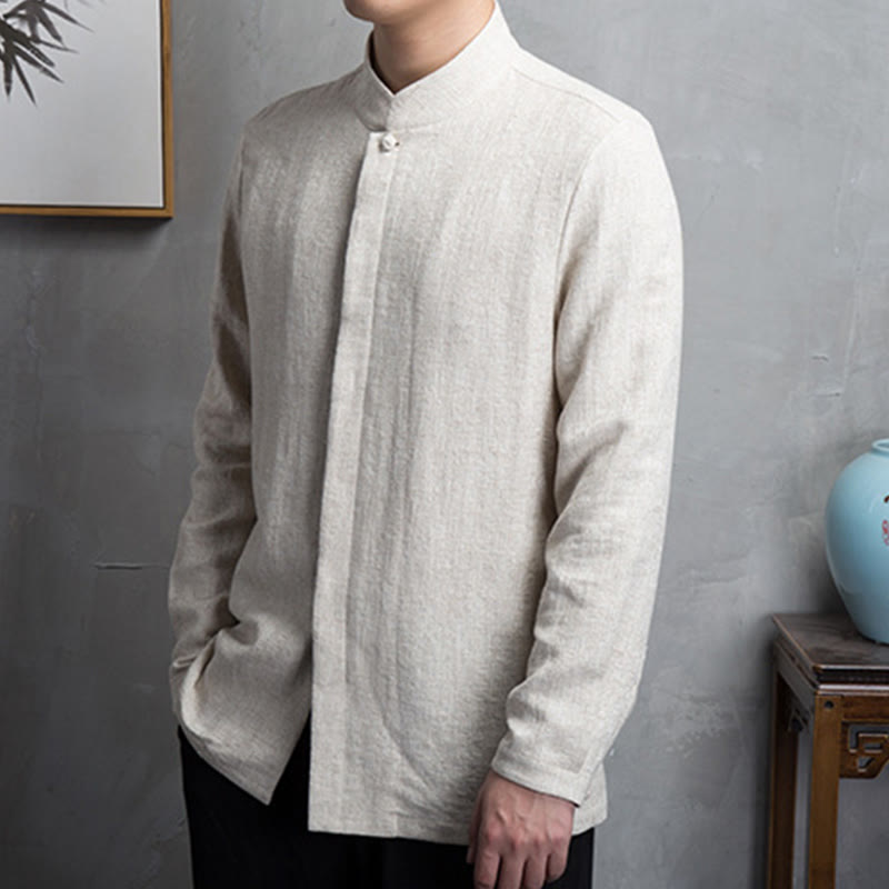 Buddha Stones無地中国唐装コットンリネンジャケットメンズ服 - image 1