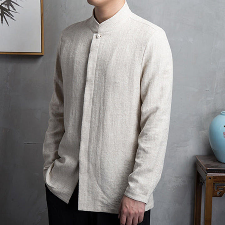 Buddha Stones無地中国唐装コットンリネンジャケットメンズ服 - image 1