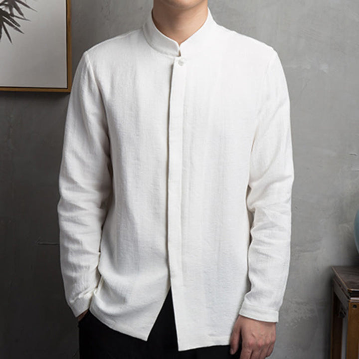 Buddha Stones無地中国唐装コットンリネンジャケットメンズ服 - image 4