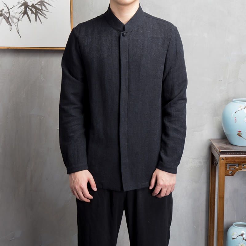Buddha Stones無地中国唐装コットンリネンジャケットメンズ服 - image 8