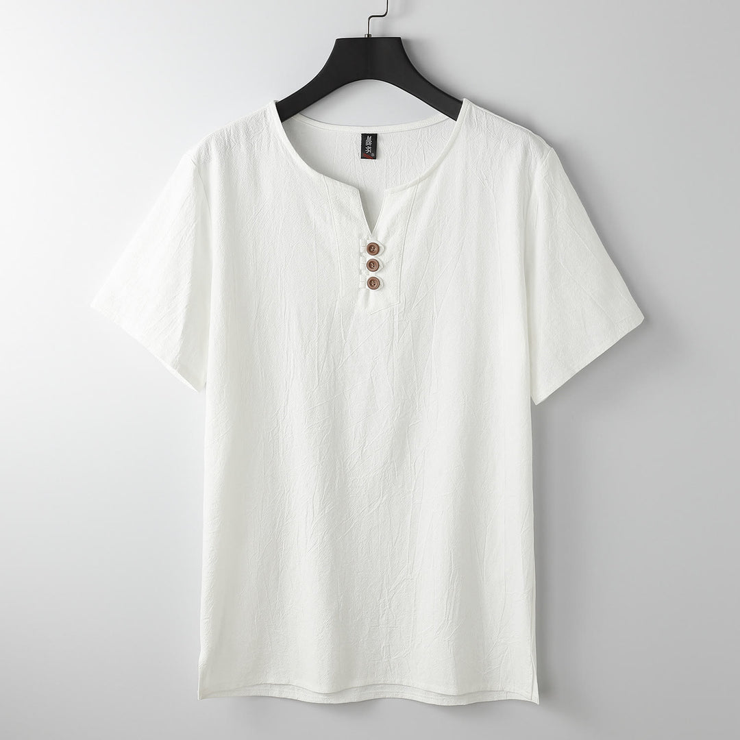 Buddha StonesメンズTシャツ 無地 半袖 3つボタン Vネック ソフトシャツ - 白 - US/UK/AU54、 EU64 (9XL) - image 9