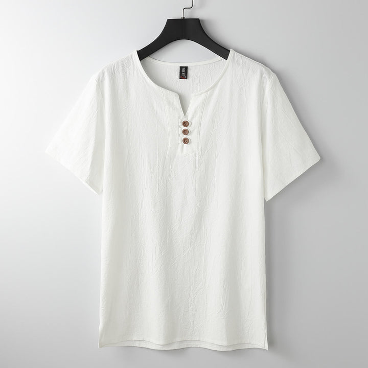 Buddha StonesメンズTシャツ 無地 半袖 3つボタン Vネック ソフトシャツ - 白 - US/UK/AU54、 EU64 (9XL) - image 9