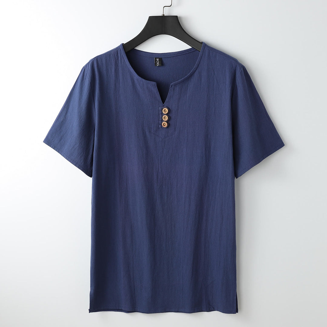 Buddha Stonesメンズ Tシャツ 無地 トップス 半袖 三つボタン Vカラー ソフトコットンシャツ - ミッドナイトブルー - US/UK/AU54、 EU64 (9XL) - image 13