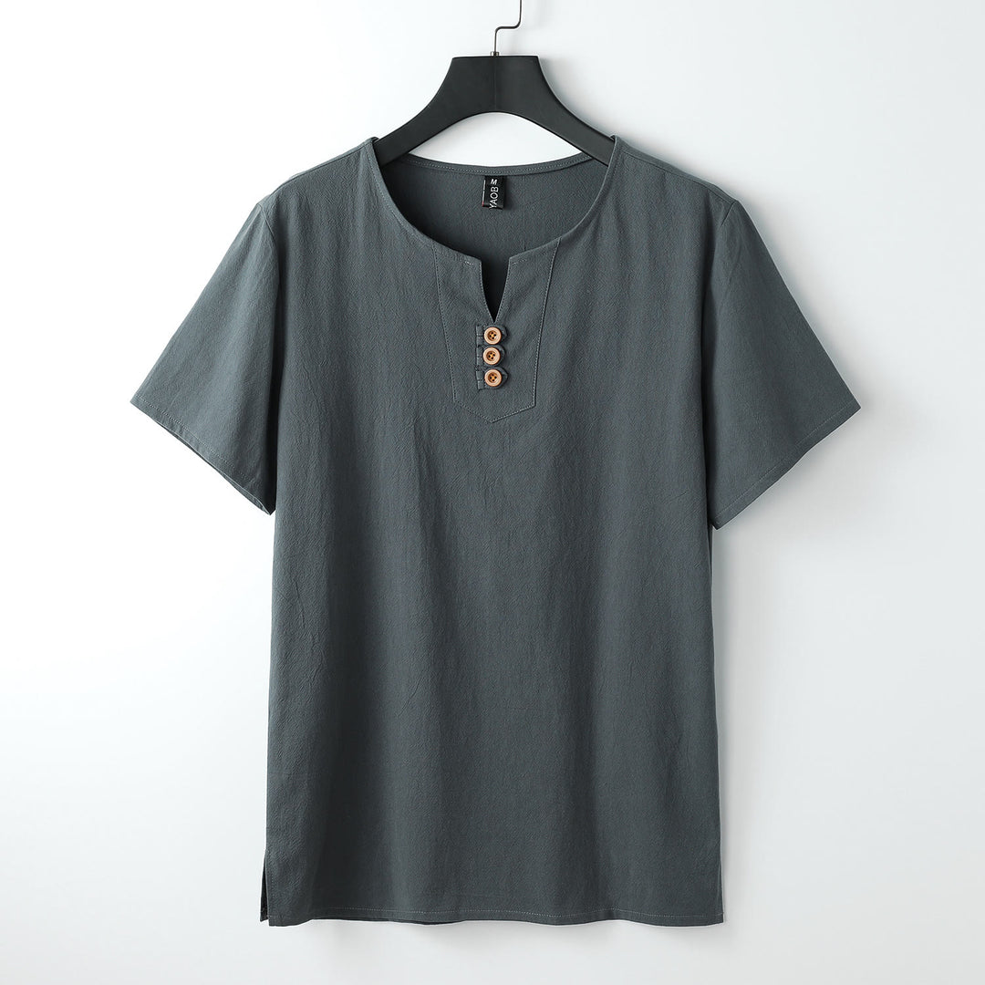 Buddha StonesメンズTシャツ 無地 半袖 3つボタン Vネック ソフトシャツ - グレー - US/UK/AU54、 EU64 (9XL) - image 0
