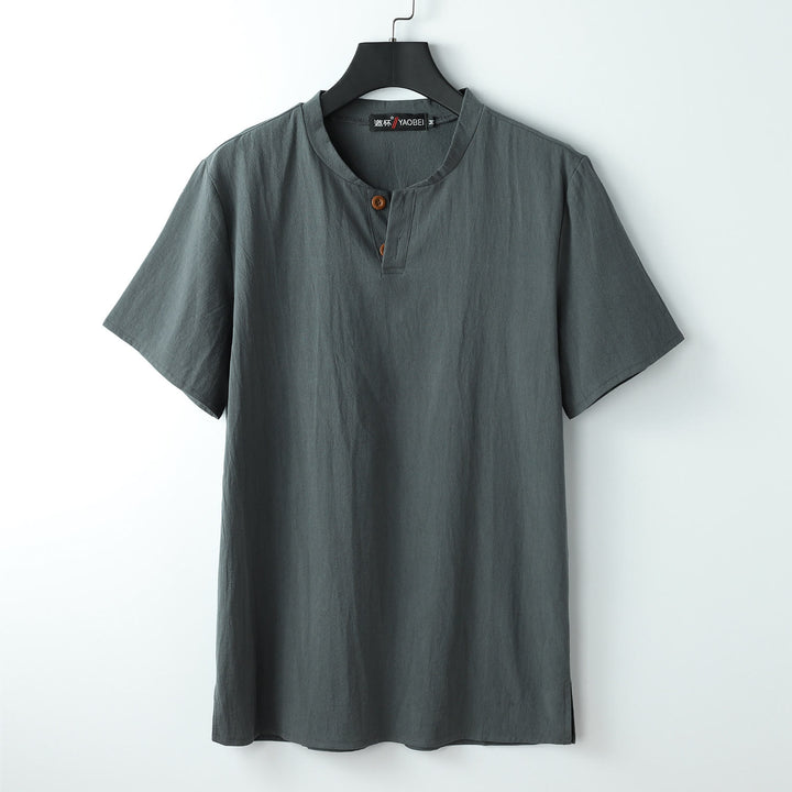 Buddha StonesメンズTシャツ（無地、半袖、ボタン留め、ノッチドネック、ソフトシャツ） - グレー - US/UK/AU54、 EU64 (9XL) - image 1