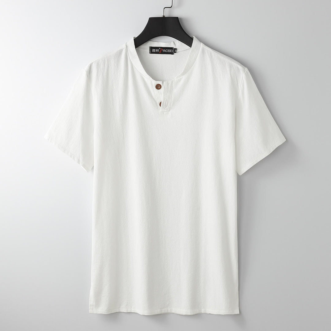 Buddha StonesメンズTシャツ（無地、半袖、ボタン留め、ノッチドネック、ソフトシャツ） - 白 - US/UK/AU54、 EU64 (9XL) - image 0