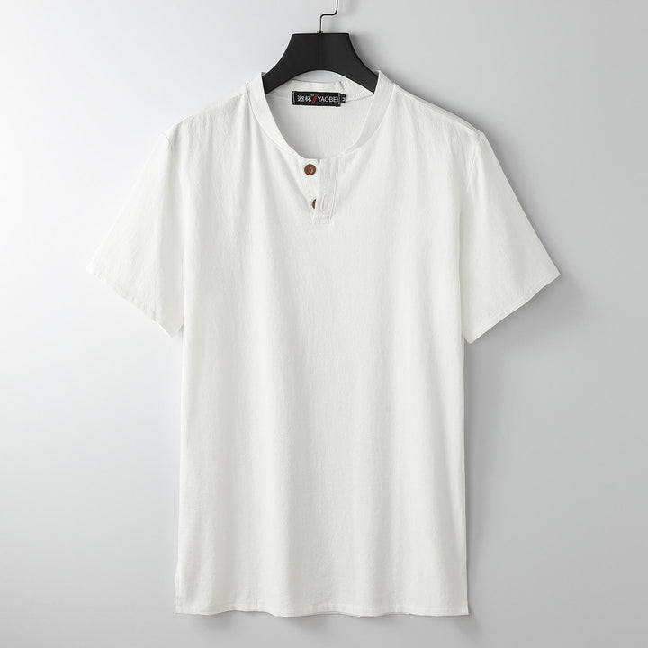 Buddha StonesメンズTシャツ（無地、半袖、ボタン留め、ノッチドネック、ソフトシャツ） - 白 - US/UK/AU54、 EU64 (9XL) - image 0