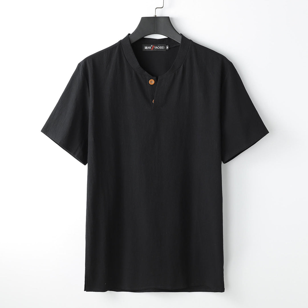 Buddha StonesメンズTシャツ（無地、半袖、ボタン留め、ノッチドネック、ソフトシャツ） - 黒 - US/UK/AU54、 EU64 (9XL) - image 2